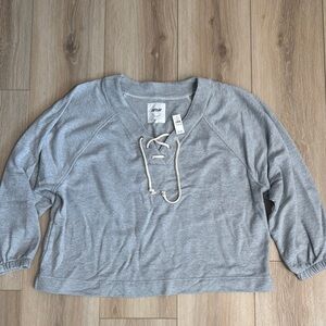 Aerie Gray Lace-Up Women's Sweatshirt